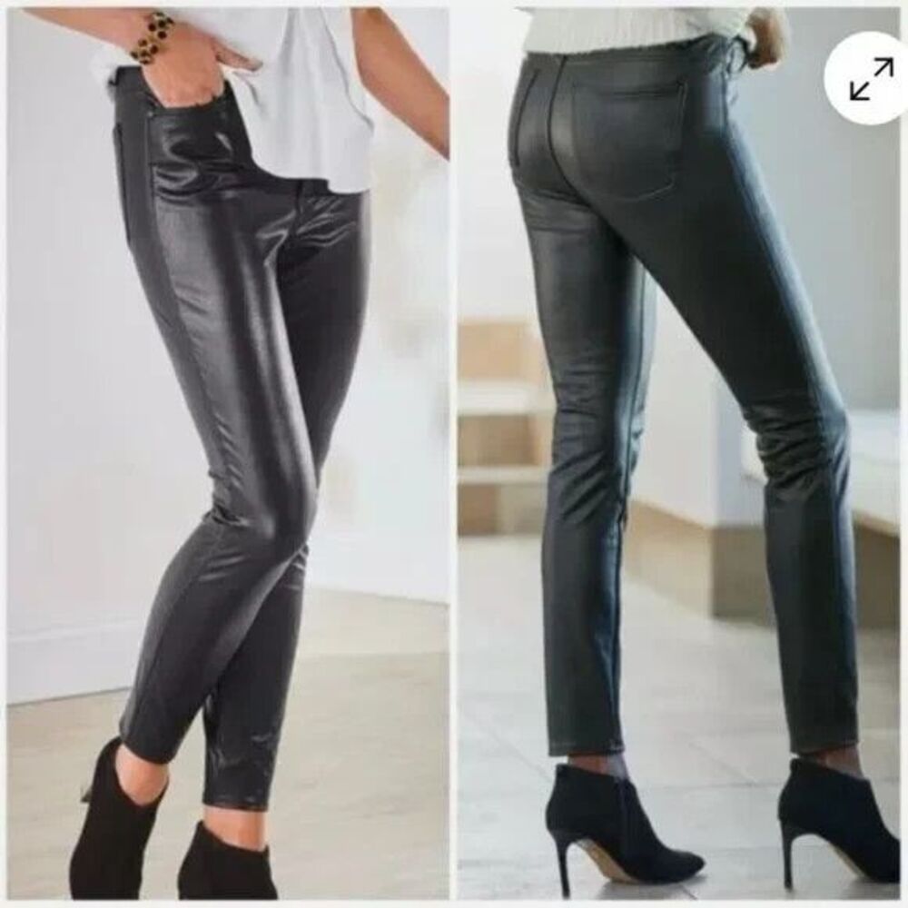 SOFT SURROUNDINGS 2DF67 Black Faux Leather Hi Rise Skinny Ankle Pants SIZE 16